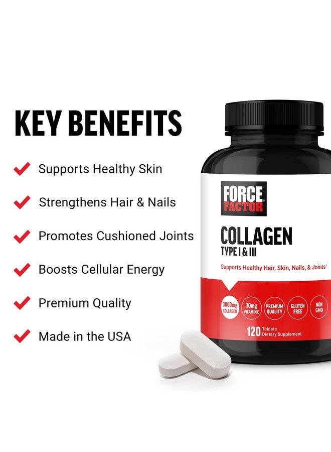 FORCE FACTOR Collagen Peptides, Collagen for Women and Men Made with Hydrolyzed Bovine Collagen Type 1 & 3 for Healthy Hair, Skin, Nails, & Joints, Premium Quality, Non-GMO, 120 Collagen Pills - Image 2