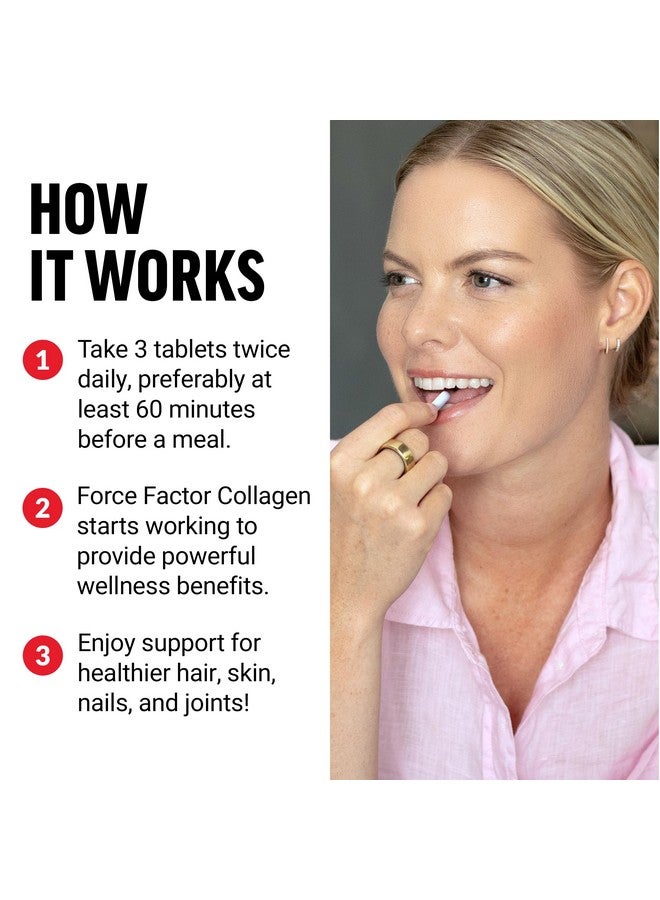 FORCE FACTOR Collagen Peptides, Collagen for Women and Men Made with Hydrolyzed Bovine Collagen Type 1 & 3 for Healthy Hair, Skin, Nails, & Joints, Premium Quality, Non-GMO, 120 Collagen Pills - Image 4