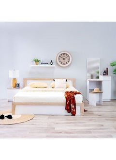 Martina Bed + Dresser And Stool Set King Size Bed Frame And Dresser Set Sturdy Modern Design Wooden Double Bedroom Set Furniture Comfortable Bedset For Bed Room White/Sonoma Oak 180x200 cm
