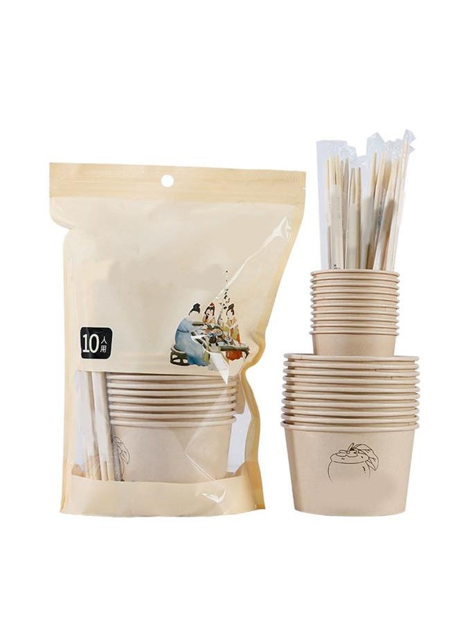 Paper Soup Bowl Set Versatile Portable Durable Sturdy Bowls Cups Chopsticks Utensil Set for Party Camping Picnic