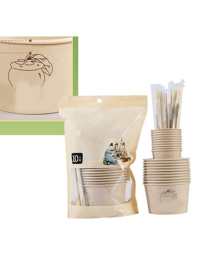 Paper Soup Bowl Set Versatile Portable Durable Sturdy Bowls Cups Chopsticks Utensil Set for Party Camping Picnic