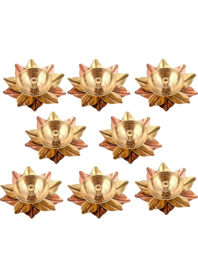 Collectible India Set of 16 Brass Diya Lamp Lotus Shape Deepak for Pooja - (Gold 3 X 3 X 1.5 Inch) - Image 1