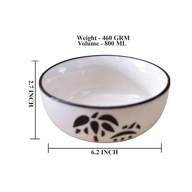 Kunhar Ceramic Mixing Bowls Microwave Safe Bowl for Kitchen Freezer Dishwasher Ideal for Snacks Rice Salad and Noodles 800 ML 2 Pieces White Coconut Tree - Image 2