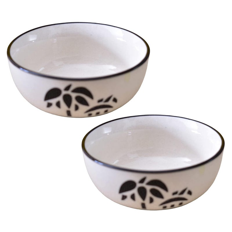 Kunhar Ceramic Mixing Bowls Microwave Safe Bowl for Kitchen Freezer Dishwasher Ideal for Snacks Rice Salad and Noodles 800 ML 2 Pieces White Coconut Tree - Image 1