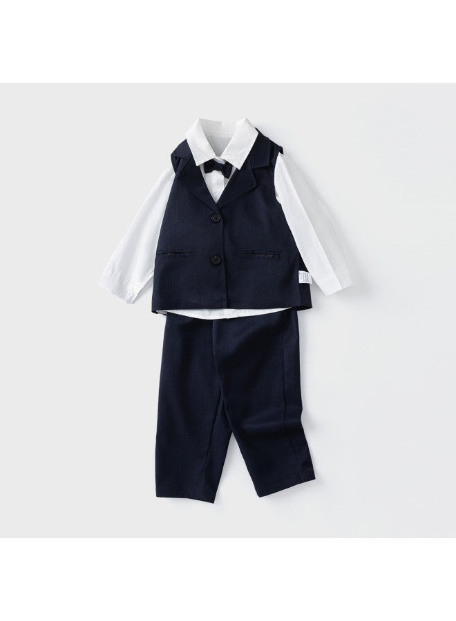 Boys' Autumn Vest Suit Set Children's Little Flower Boy - Image 5