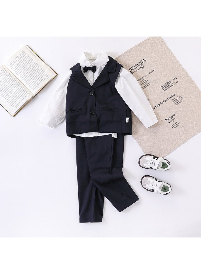 Boys' Autumn Vest Suit Set Children's Little Flower Boy - Image 2