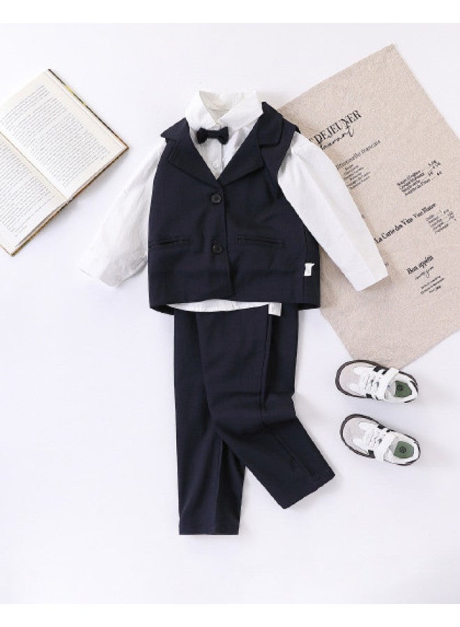 Boys' Autumn Vest Suit Set Children's Little Flower Boy - Image 1