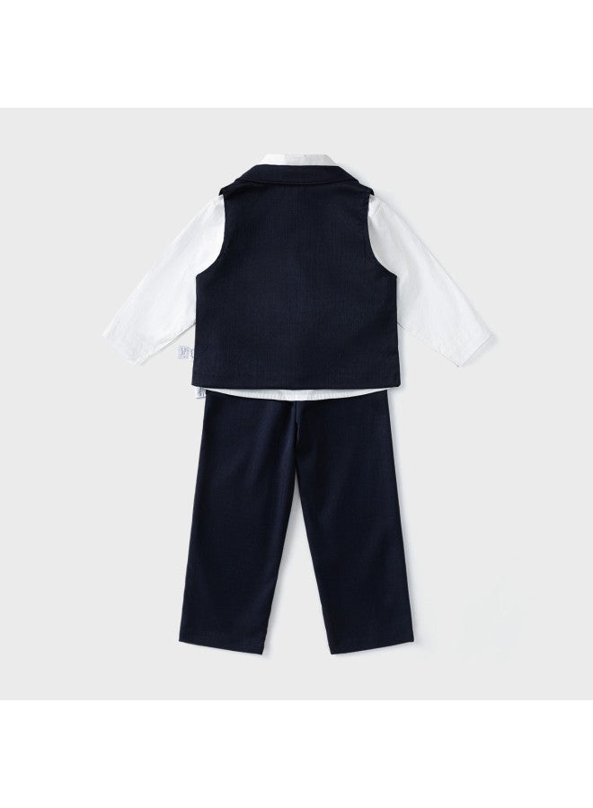 Boys' Autumn Vest Suit Set Children's Little Flower Boy - Image 4