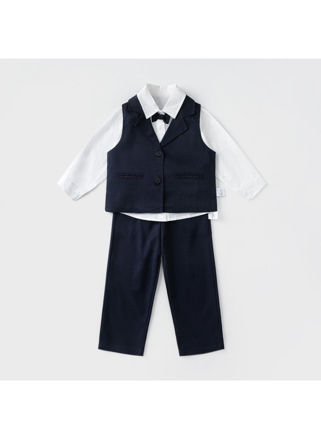 Boys' Autumn Vest Suit Set Children's Little Flower Boy - Image 3