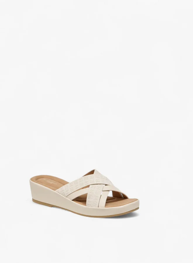 فلورا بيلا من شو إكسبرس Monogram Logo Embossed Cross Strap Slip-On Sandals