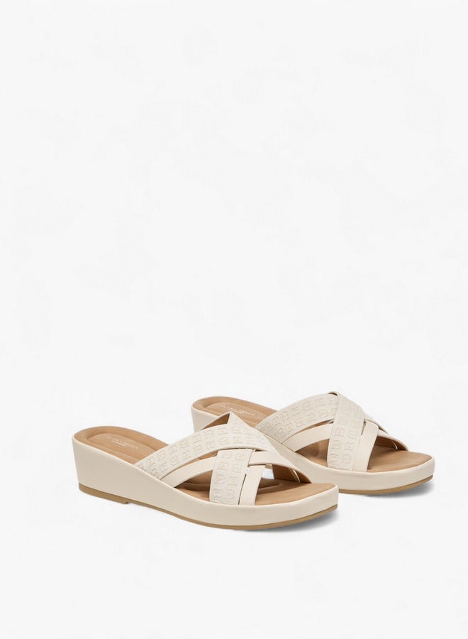 Flora Bella By Shoexpress Monogram Logo Embossed Cross Strap Slip-On Sandals - Image 3
