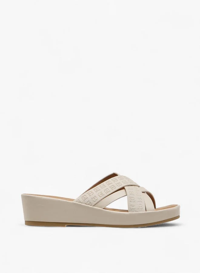 Monogram Logo Embossed Cross Strap Slip-On Sandals