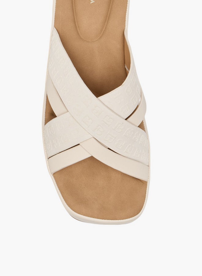 Flora Bella By Shoexpress Monogram Logo Embossed Cross Strap Slip-On Sandals - Image 4