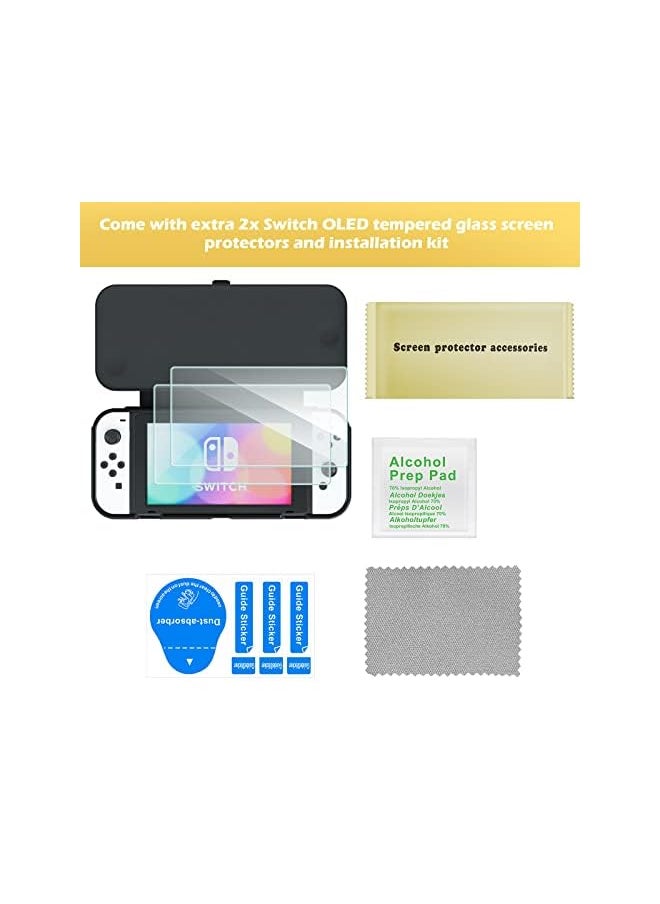 Procases - for Nintendo Switch OLED 2021 Flip Case with 2 Pack Tempered Glass Screen Protectors, Flip Case with Magnetically Detachable Front Cover for Nintendo Switch OLED -Black - Image 1