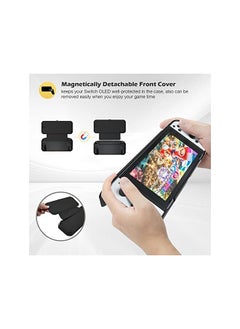 Procases for Nintendo Switch OLED 2021 Flip Case with 2 Pack Tempered Glass Screen Protectors, Flip Case with Magnetically Detachable Front Cover for Nintendo Switch OLED -Black  - Image 4