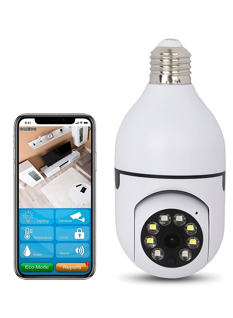 360° Wireless Light Bulb Security Camera, WiFi Smart Home Camera with Motion Detection, Two-Way Audio & Night Vision, Easy Install Light Socket Camera for Indoor & Outdoor Security - Image 1