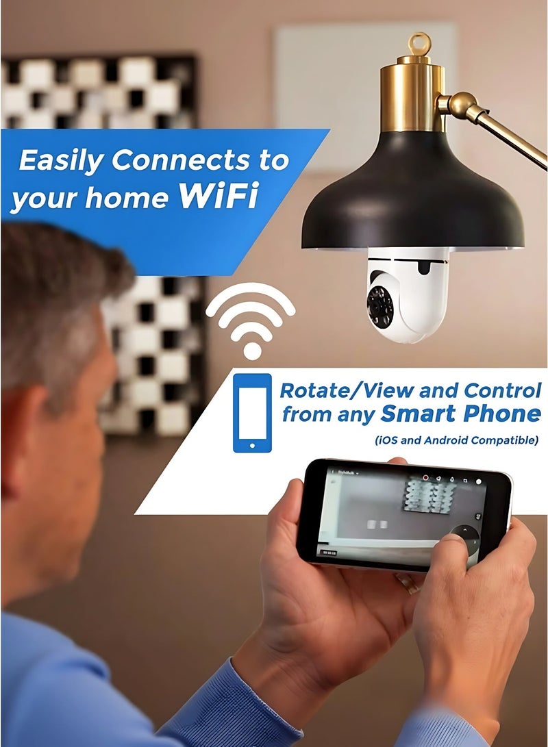360° Wireless Light Bulb Security Camera, WiFi Smart Home Camera with Motion Detection, Two-Way Audio & Night Vision, Easy Install Light Socket Camera for Indoor & Outdoor Security - Image 2