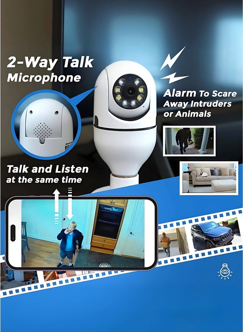 360° Wireless Light Bulb Security Camera, WiFi Smart Home Camera with Motion Detection, Two-Way Audio & Night Vision, Easy Install Light Socket Camera for Indoor & Outdoor Security - Image 3