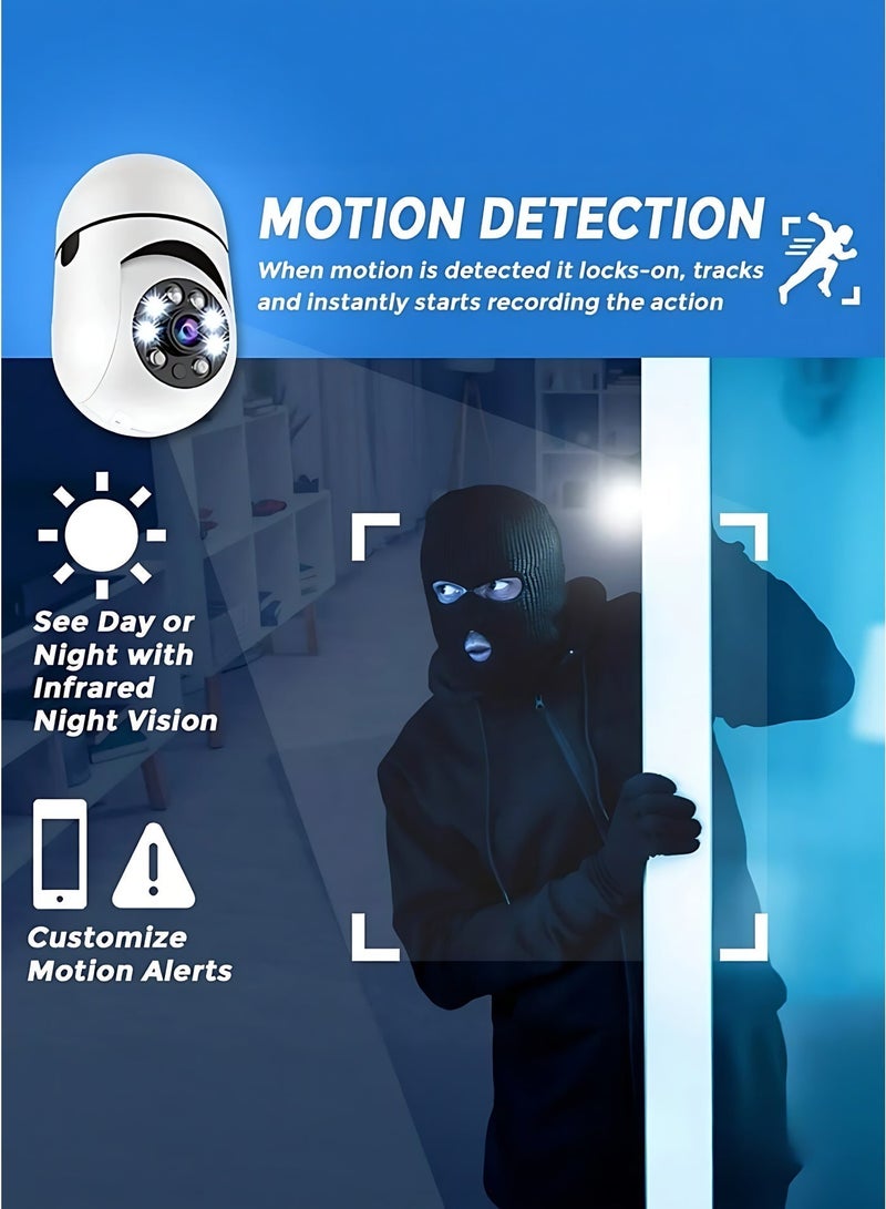 360° Wireless Light Bulb Security Camera, WiFi Smart Home Camera with Motion Detection, Two-Way Audio & Night Vision, Easy Install Light Socket Camera for Indoor & Outdoor Security - Image 4