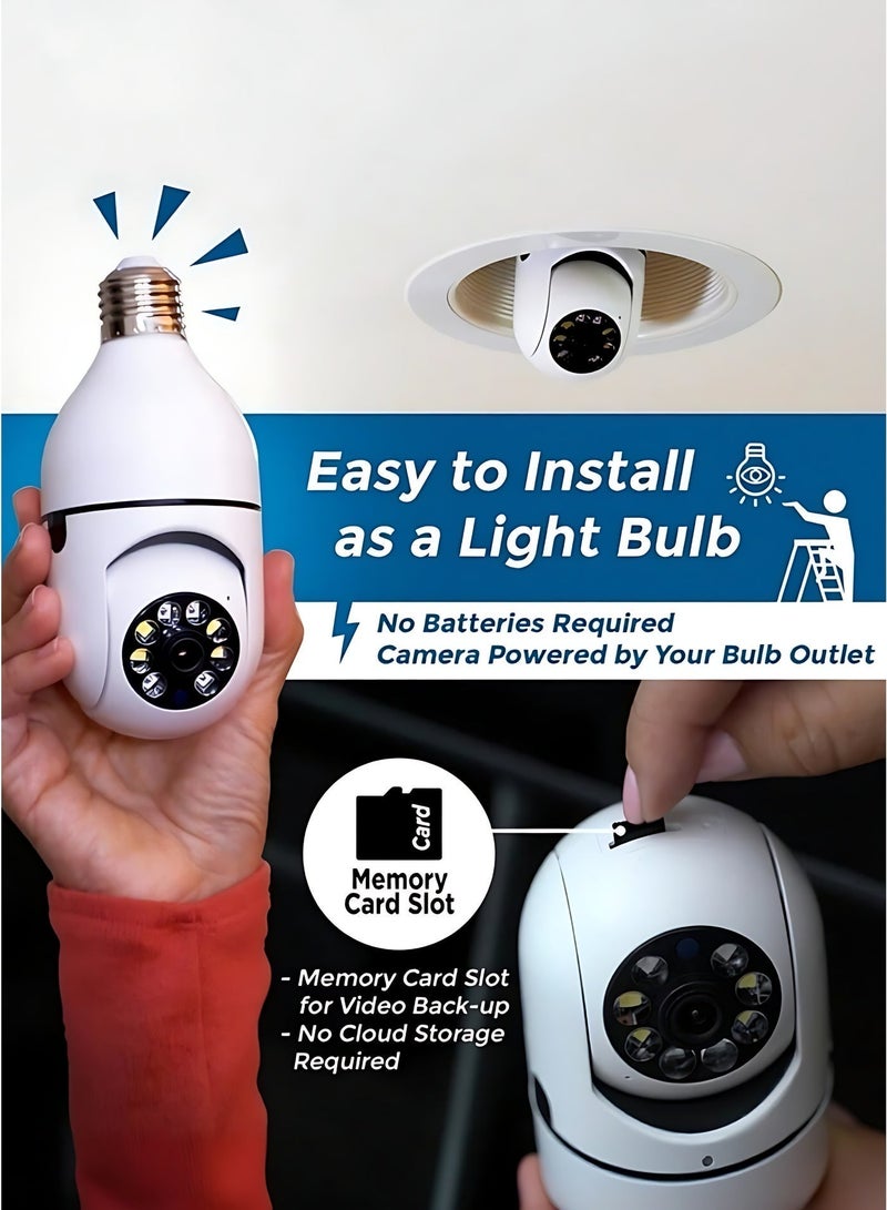 360° Wireless Light Bulb Security Camera, WiFi Smart Home Camera with Motion Detection, Two-Way Audio & Night Vision, Easy Install Light Socket Camera for Indoor & Outdoor Security - Image 5