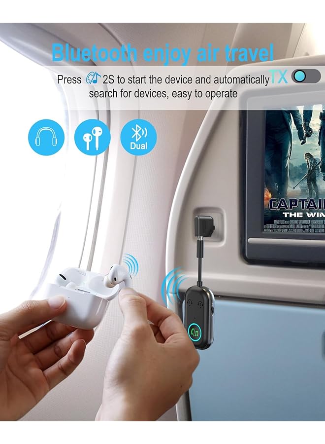 NALACAL جهاز إرسال واستقبال بلوتوث 5.3، محول بلوتوث 2 في 1 للطائرات، جهاز إرسال بلوتوث لسماعات الرأس، التلفزيون، ستيريو المنزل، مكبرات الصوت، السيارة، اتصال بلوتوث مزدوج - Image 2
