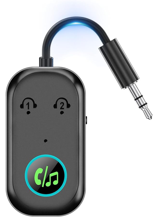 NALACAL جهاز إرسال واستقبال بلوتوث 5.3، محول بلوتوث 2 في 1 للطائرات، جهاز إرسال بلوتوث لسماعات الرأس، التلفزيون، ستيريو المنزل، مكبرات الصوت، السيارة، اتصال بلوتوث مزدوج - Image 1