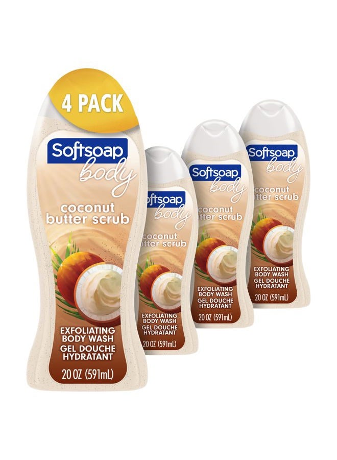 Softsoap Exfoliating Body Wash Scrub for Women, Coconut Butter - 20 fluid ounce (4 Pack) - Image 1