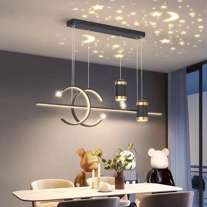 CITRA Led Gold Black Body Linear LED Chandelier Light Hanging Lamp with Star Projection - Warm White - Image 1
