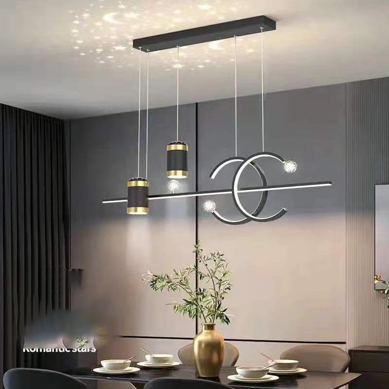 CITRA Led Gold Black Body Linear LED Chandelier Light Hanging Lamp with Star Projection - Warm White - Image 4