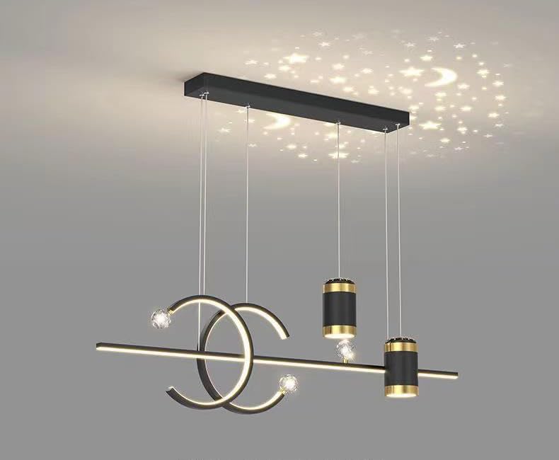 CITRA Led Gold Black Body Linear LED Chandelier Light Hanging Lamp with Star Projection - Warm White - Image 3
