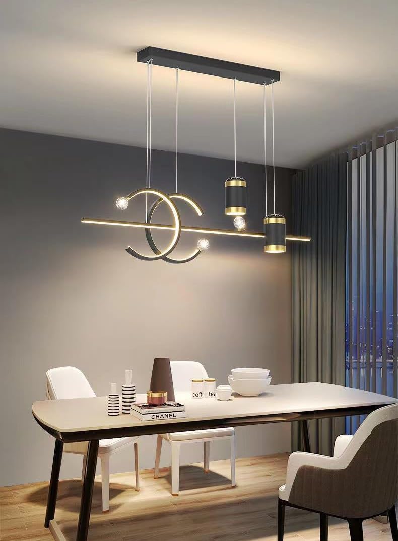 CITRA Led Gold Black Body Linear LED Chandelier Light Hanging Lamp with Star Projection - Warm White - Image 5
