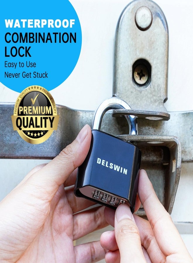 DELSWIN 4-Digit Combination Lock Outdoor Padlock - Heavy Duty Locker Lock with Hardened Steel Shackle, Waterproof Combo Lock for Gym Locker, Hasp Storage, Shed, Fence, Gate (Black,1Pcs) - Image 2