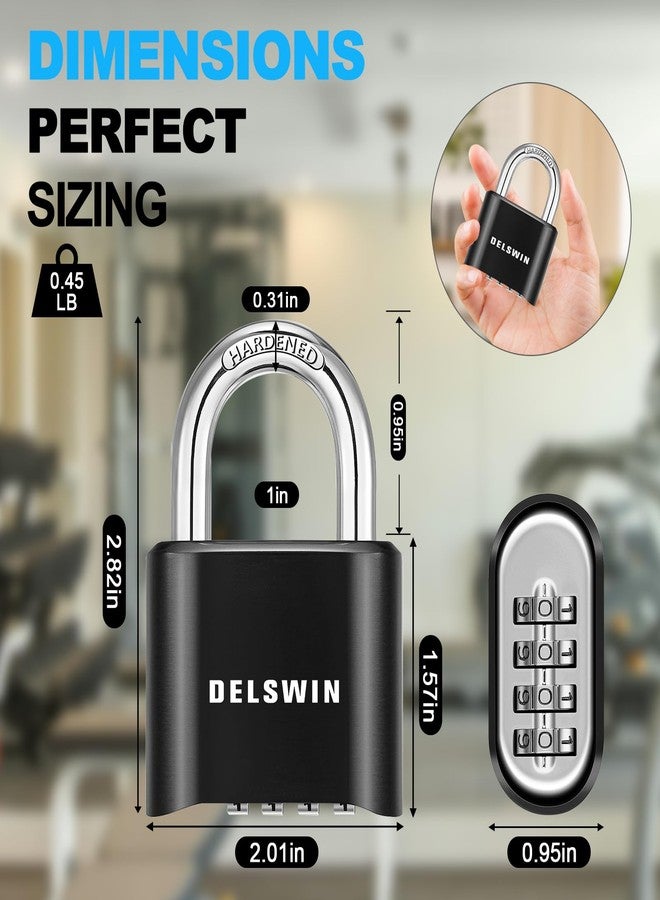 DELSWIN 4-Digit Combination Lock Outdoor Padlock - Heavy Duty Locker Lock with Hardened Steel Shackle, Waterproof Combo Lock for Gym Locker, Hasp Storage, Shed, Fence, Gate (Black,1Pcs) - Image 5