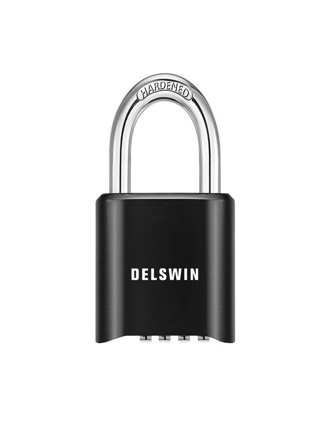 DELSWIN 4-Digit Combination Lock Outdoor Padlock - Heavy Duty Locker Lock with Hardened Steel Shackle, Waterproof Combo Lock for Gym Locker, Hasp Storage, Shed, Fence, Gate (Black,1Pcs) - Image 1
