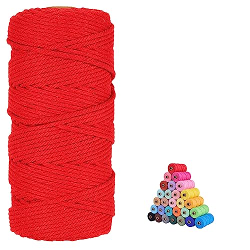 flipped 100% Natural Macrame Cotton Cord,3mm x109 Yards Twine String Cord Colored Cotton Rope Craft Cord for DIY Crafts Knitting Plant Hangers Christmas Wedding Décor (Red, 3mm*109yards) - Image 1