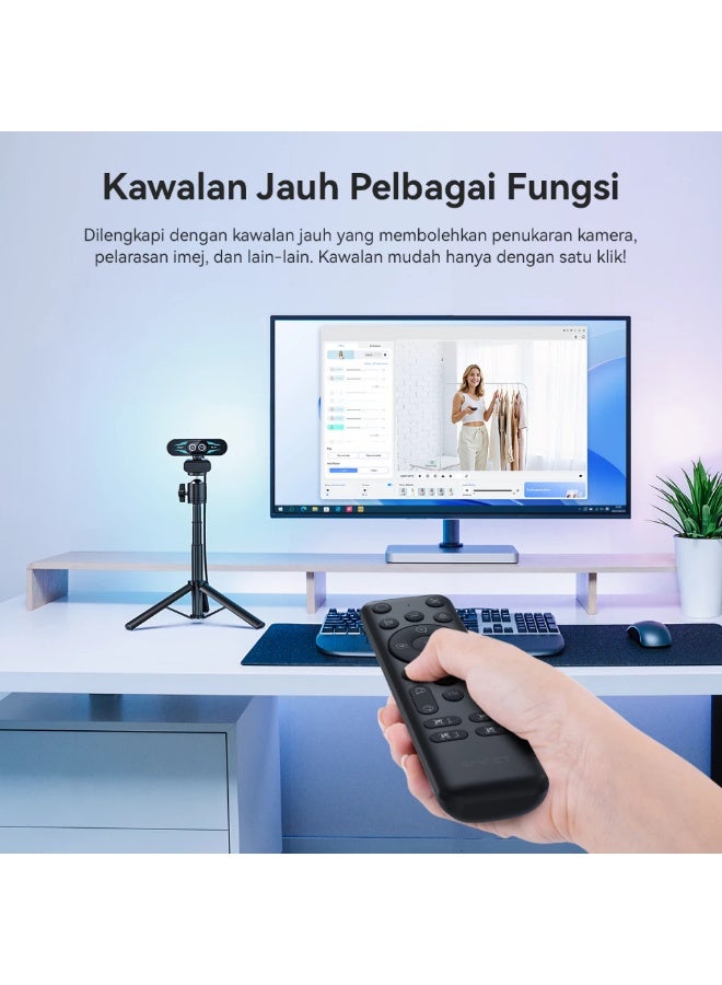 إي ميت كاميرا ويب EMEET C60E بدقة 4K للبث المباشر والألعاب مع تركيز تلقائي PDAF وميكروفون مزدوج وتصحيح تلقائي للإضاءة وتحكم عن بُعد لأجهزة PC وMac - Image 4