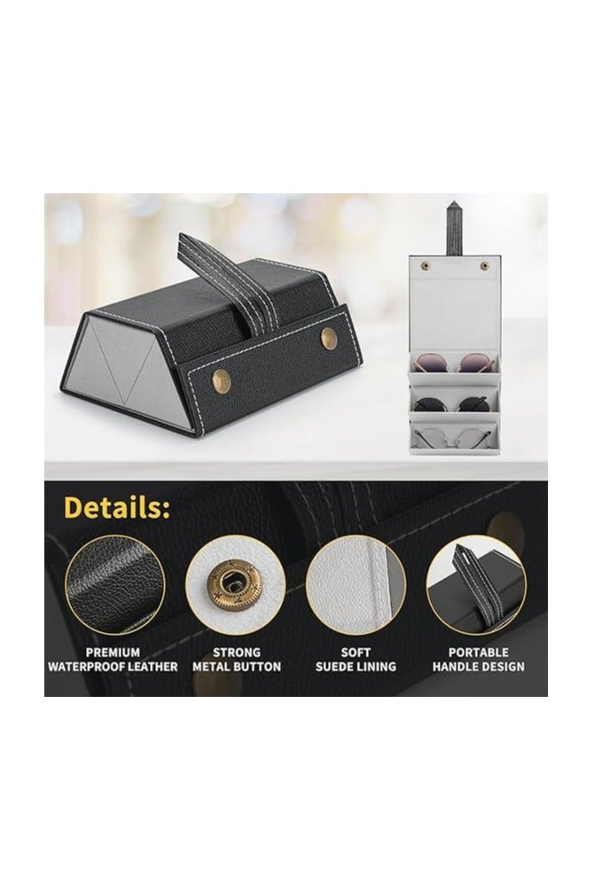 خاجول صندوق منظّم نظارات شمسية قابل للطي بثلاث فتحات، حامل نظارات معلّق للسفر، حافظة نظارات متنقلة، حامل نظارات شمسية متعدد وقابل للترتيب للرجال والنساء - Image 4