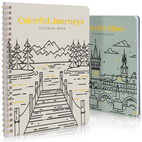 ZICOTO Beautiful Adult Coloring Book Set of 2 for Relaxation - Inspirational Adventures and Landmarks Scenery for The Spirit of Wanderlust - Perfect Stress-Relieving Gift for Women (Journeys & Cities, 2) - Image 1