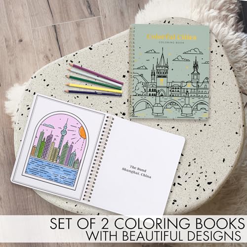 ZICOTO Beautiful Adult Coloring Book Set of 2 for Relaxation - Inspirational Adventures and Landmarks Scenery for The Spirit of Wanderlust - Perfect Stress-Relieving Gift for Women (Journeys & Cities, 2) - Image 2