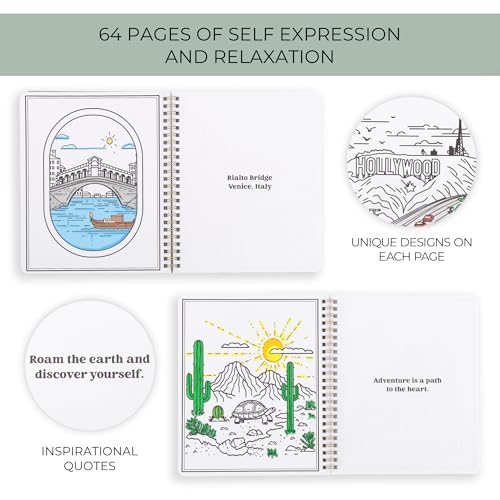 ZICOTO Beautiful Adult Coloring Book Set of 2 for Relaxation - Inspirational Adventures and Landmarks Scenery for The Spirit of Wanderlust - Perfect Stress-Relieving Gift for Women (Journeys & Cities, 2) - Image 4
