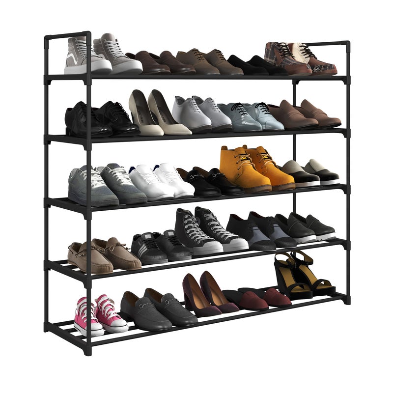 Shoe Rack  5Tier Shoe Organizer for Closet Bathroom Entryway  Shelf Holds 25 Pairs Sneakers Heels Boots by HomeComplete Black