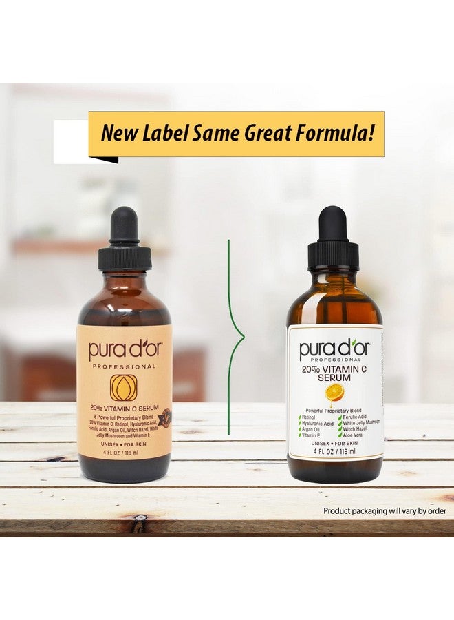 PURA D'OR 20% Vitamin C Serum 4 Oz - Lightweight Maximum Strength Formula - Retinol, Hyaluronic Acid, Ferulic Acid - Professional Grade Treatment For Face & Eyes, Wrinkles - Men & Women - Image 2