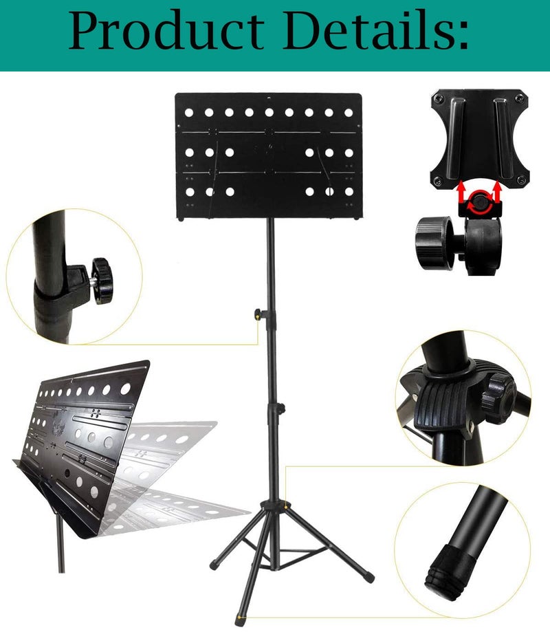 TechBlaze Orchestral Music Notation Stand for Singers - Portable 3 Folding Holder With Music Sheet Clip - Heavy Book Singing Script Tripod Base for Books, Notes, Lyrics - Image 2