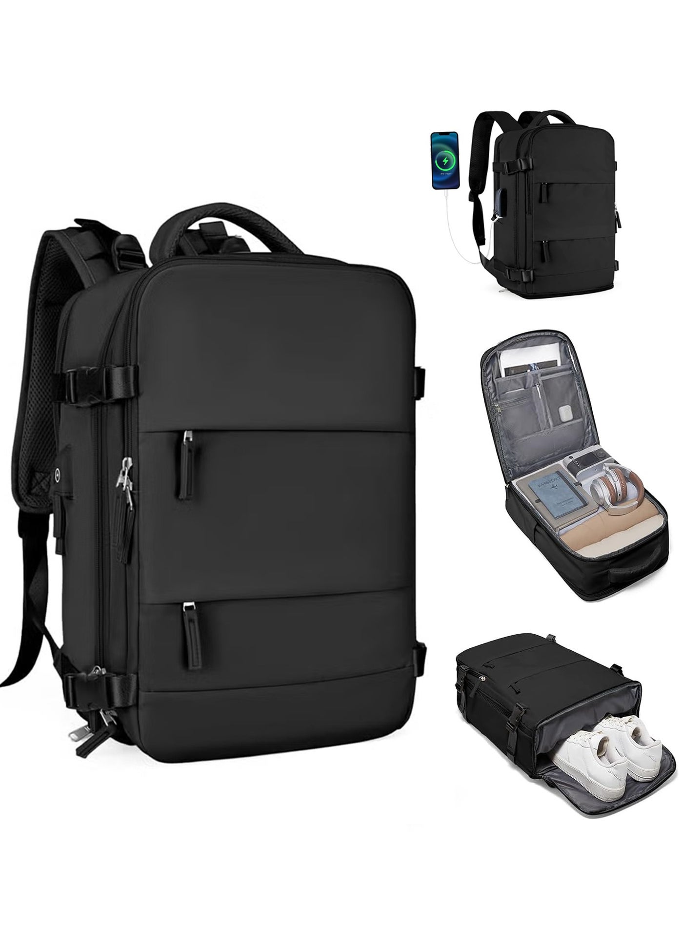 Large Travel Backpack For Women Men,Carry On Backpack,Hiking Backpack Waterproof Outdoor Sports Rucksack Casual Daypack Travel Essentials(Black)