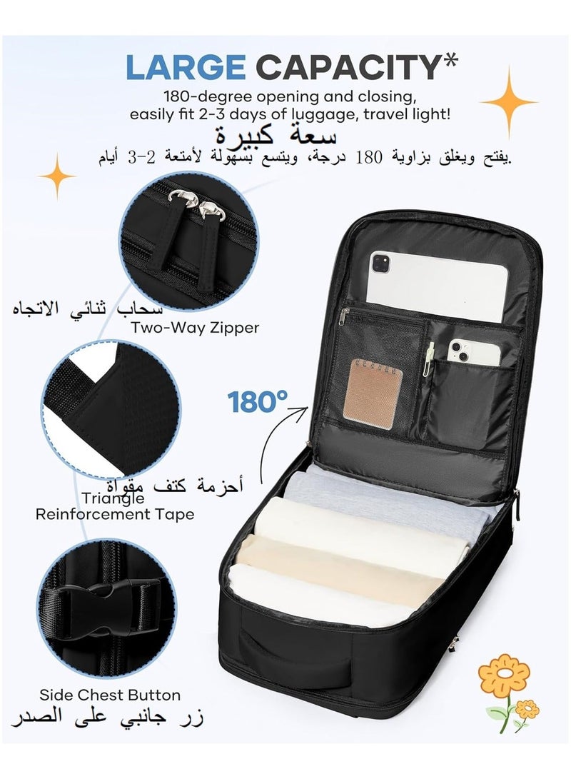 اكسيسن حقيبة سفر كبيرة للسفر للرجال، حمل على حقيبة ظهر، حقيبة ظهر للتنزهات رياضية في الهواء الطلق حقيبة ظهر غير رسمية للسفر أثناء النهار (أسود) - Image 2