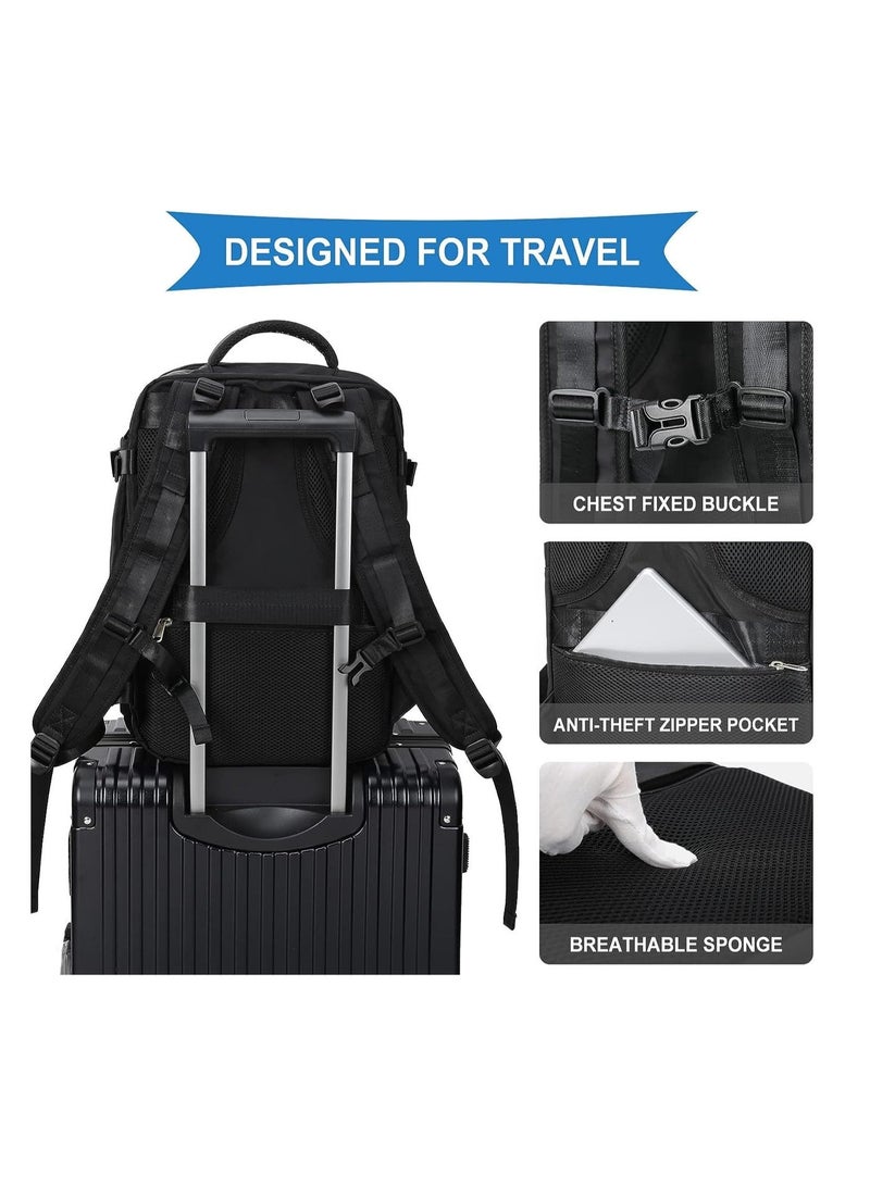 اكسيسن حقيبة سفر كبيرة للسفر للرجال، حمل على حقيبة ظهر، حقيبة ظهر للتنزهات رياضية في الهواء الطلق حقيبة ظهر غير رسمية للسفر أثناء النهار (أسود) - Image 4