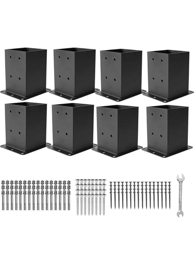 Arabest 4×4 Post Base 8 Pcs,Deck Post Brackets,Inner Size (3.6 x3.6“Heavy Duty Powder-Coated Steel Post Bracket Fit for Outdoor Pavilion, Deck Railing ,Support Deck Base Plate,Pergola - Image 1