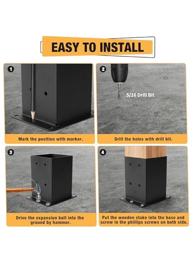 Arabest 4×4 Post Base 8 Pcs,Deck Post Brackets,Inner Size (3.6 x3.6“Heavy Duty Powder-Coated Steel Post Bracket Fit for Outdoor Pavilion, Deck Railing ,Support Deck Base Plate,Pergola - Image 4