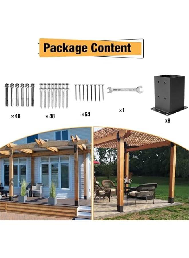 Arabest 4×4 Post Base 8 Pcs,Deck Post Brackets,Inner Size (3.6 x3.6“Heavy Duty Powder-Coated Steel Post Bracket Fit for Outdoor Pavilion, Deck Railing ,Support Deck Base Plate,Pergola - Image 5