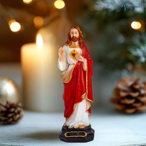Newven Poly Marble Jesus Statues Christian Gifts Home Decor God Idol Showpiece Catholic Decoration for Table Wall Figurine House Warming Wedding Anniversary, Multicolour, 28x9x8cm - Image 2